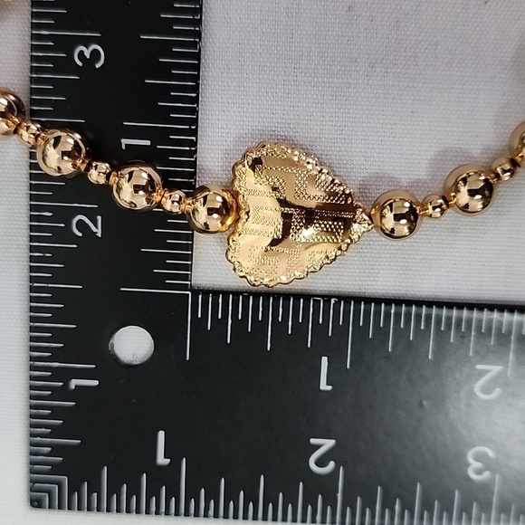 Chunky Gold Puffy Hearts with Greek Key Design and Bead Necklace - Picture 10 of 10